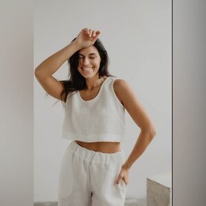 Amour Linen Crop Linen Top Sz XS